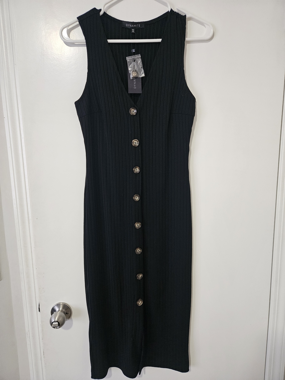 Dynamite Black Ribbed Button-Front Midi Dress